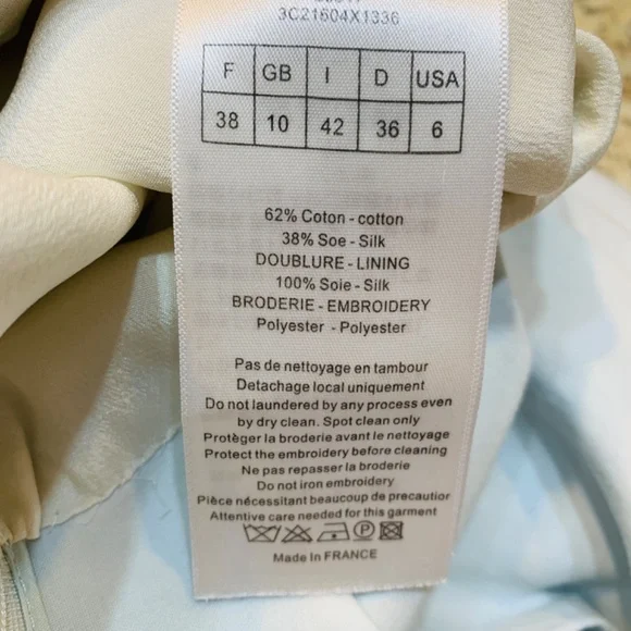 Christian Dior Floral Embroidered Mini Dress Cotton Silk Womens USA Size 6 Blue - Picture 14 of 16